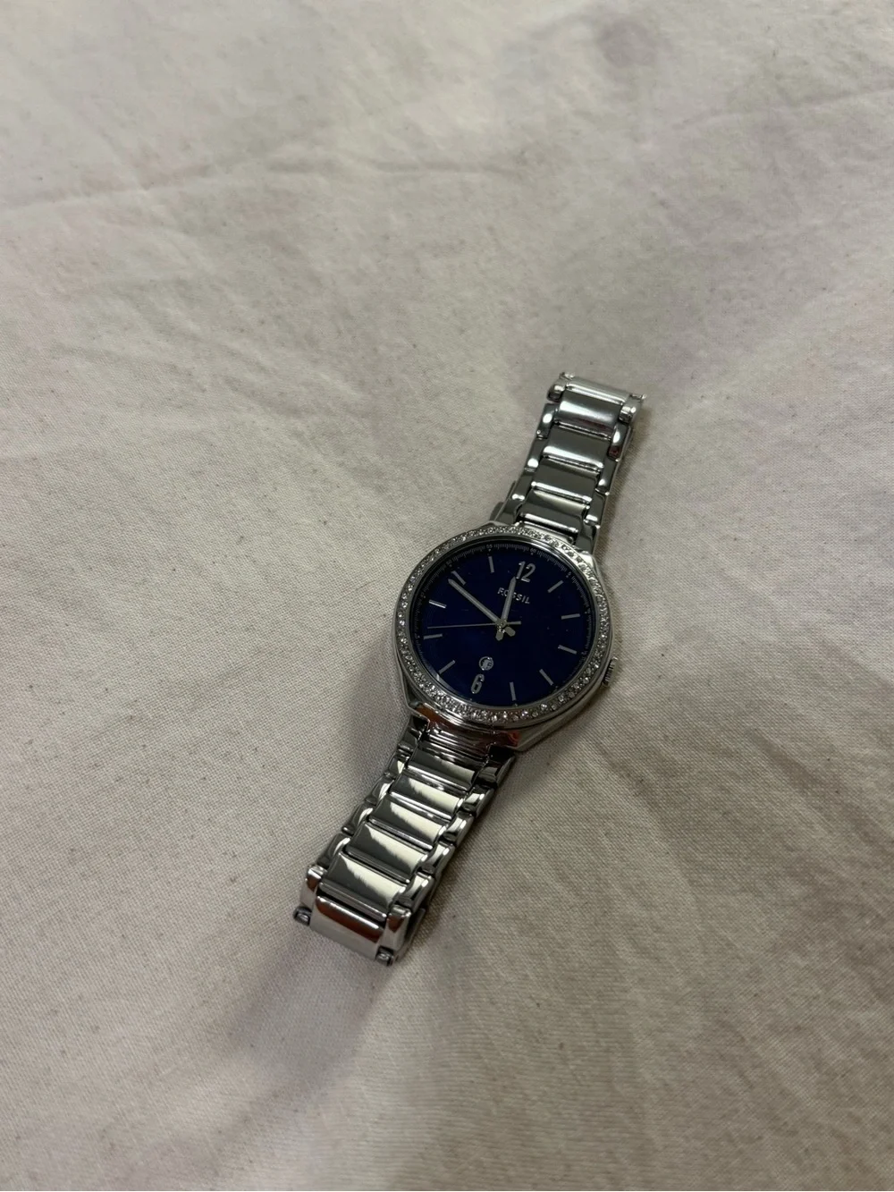 Fossil Silver Bracelet Watch with Blue Dial